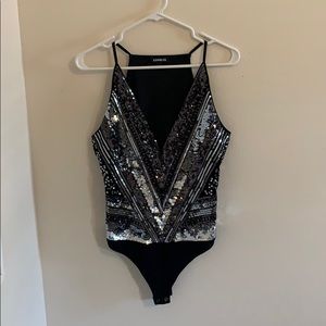 Express Black Sequin Bodysuit